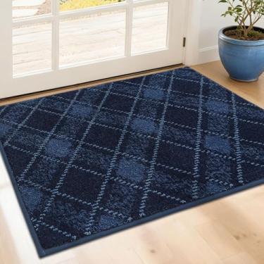 Imagem de COSY HOMEER Tapete de porta antiderrapante para entrada da porta da frente - Tapete antisujeira de perfil baixo, absorvente e lavável (61 x 91 cm, azul)