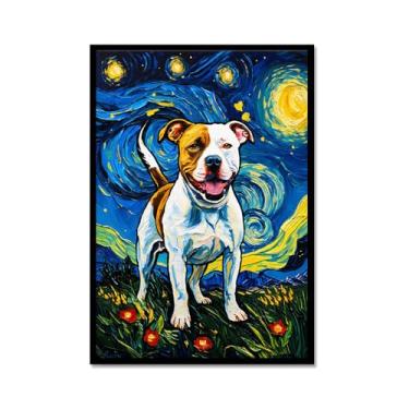 Imagem de Pintura a óleo floral colorida abstrata Van-Gogh Dog Starry Night Pôster em tela de arte de parede impressões engraçadas de animais para decoração de casa e sala de estar de casa de fazenda (SKU8,12 x