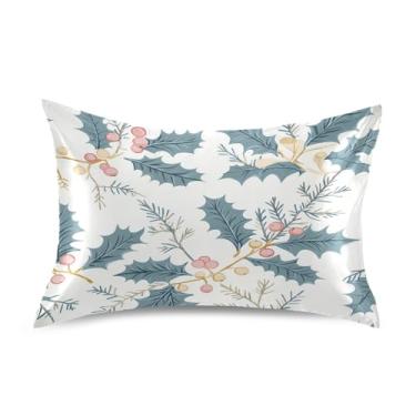 Imagem de Wassud Fronha de cetim com folhas de azevinho de Natal para cabelo e pele fronhas de seda lisa king size respiráveis com fecho de envelope