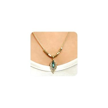 Imagem de ZZ ZINFANDEL Colar feminino com pingente de folha de ouro para dia dos namorados, moderno, brilhante, cristal, gota, longo, gargantilha única, pedra do mês das mães, joia do Dia das Mães, Large, Metal