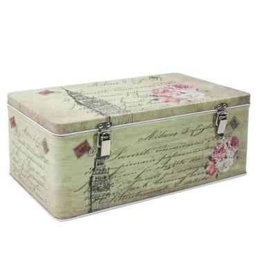 Imagem de Luwint Caixa de lembrança de metal vintage com tampa articulada - Caixa de armazenamento decorativa de lata para joias, fotos, cartões, cartas, obras de arte, casamento, presente de aniversário (torre