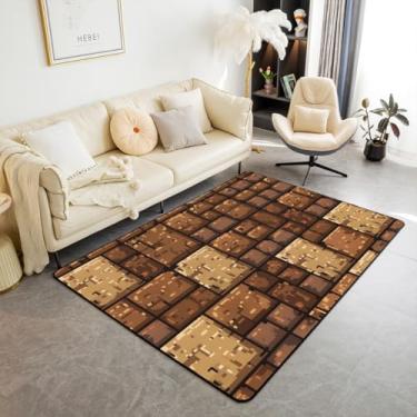 Imagem de Tapetes de parede de pedra marrom, estilo pixel, antiderrapante, bloco de grade de emenda, tapete de entrada, videogames, casa, sala de estar, quarto, decoração, 9,5 x 1,5 m