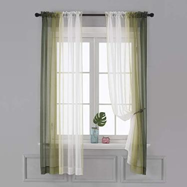 Imagem de Cortinas Translúcidas Ombre Linho Falso Gradiente Semi Voile com Bolsa para Varão Painéis de Cortina Janela Conjunto 2 Q