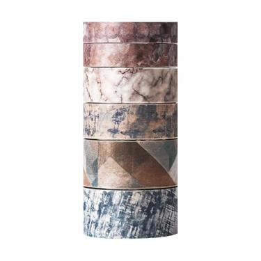 Imagem de Conjunto de 6 rolos de adesivos Washi de 5 m, adesivos com padrão de treliça decorativos para artes faça-você-mesmo artesanato suprimentos de diário scrapbook cartão embrulho