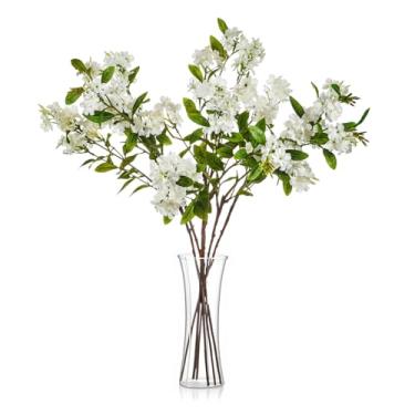 Imagem de Norme 6 peças de flores artificiais de hortênsia branca, caules de hortênsia de 87 cm com hastes dobráveis para vasos altos, arranjos faça você mesmo, casamentos, buquês de noiva, decorações de