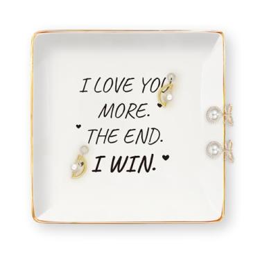Imagem de Presentes de aniversário de namorada para casais - I Love You More Presentes de aniversário românticos para ela presente romântico de Natal para mulheres esposa joias bandeja de prato anel bugiganga