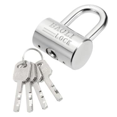 Imagem de PATIKIL Fechaduras resistentes de 50 mm, cadeado de liga de aço de alta segurança com 4 chaves para janela de porta de armazenamento de contêiner de transporte de armazém (H: 74 mm