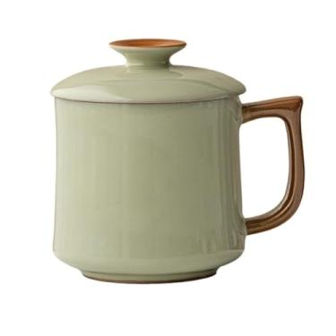 Imagem de Caneca de cerâmica moderna com tampa e alça xícara de café uso em casa escritório chá latte cappuccino cacau leite Drinkware (verde)