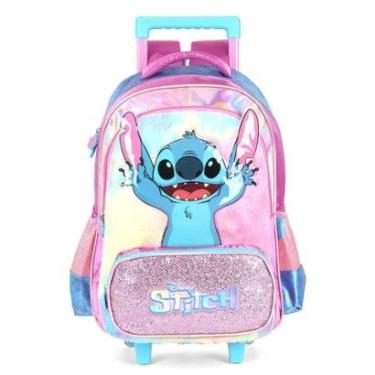 Imagem de Mochila de Rodinhas Média Infantil de Costas Náilon Holográfica Stitch IC42412-Unissex