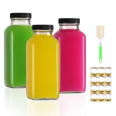 Imagem de AuroTrends Garrafas de vidro de 350 ml com tampas, pacote com 3, garrafas de vidro de 360 ml para suco, água, Kombucha - Garrafas de vidro portáteis para suco de vidro reutilizável de 350 ml (340 ml