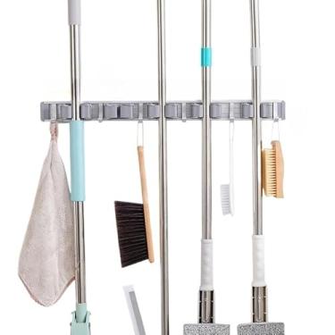 Imagem de Suporte de Vassoura Organizador Parede Multiuso 5 Lugares 6 Ganchos Porta Rodo Mop Pá Chave Posições(5 Lugares 6 Ganchos)