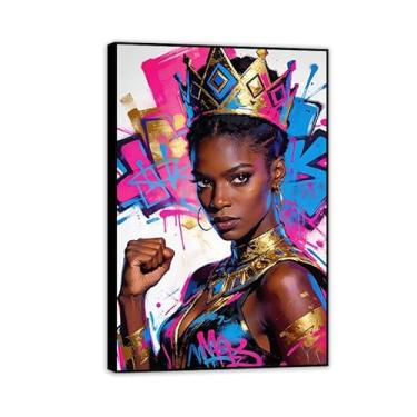 Imagem de Pintura em tela colorida para mulher negra, grafite, arte de parede, pôsteres e impressões de mulher africana, imagem de arte moderna para sala de estar, quarto, escritório, decoração de parede 45 x