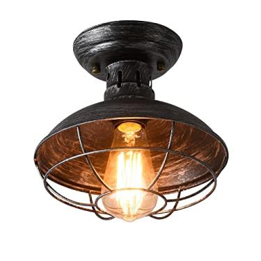 Imagem de Luminária de teto industrial semi-embutida com cúpula, lustre com cúpula pendente em gaiola de arame de ferro, iluminação estilo fazenda para corredor, luminárias pendentes vintage (prateada