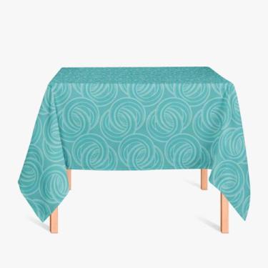 Imagem de Toalha de Mesa Quadrada em Tecido Jacquard Azul Turquesa Argolas Tradi