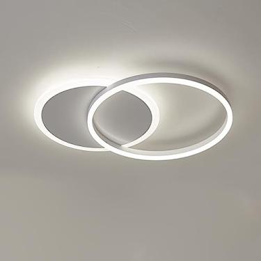 Imagem de Luminária de teto LED com design em anel, dimerizável com controle remoto, temperatura de cor de 3000K a 6000K, luminária moderna para sala de estar, quarto e corredor (branca, 2 anéis)