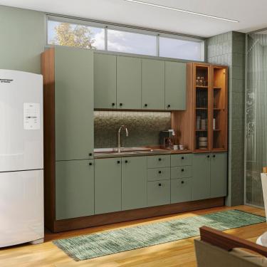 Imagem de Cozinha Modulada Pixel Kappesberg 100% MDP Canela/Verde Frevo 280cm