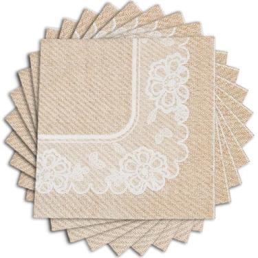 Imagem de Guardanapos de almoço de serapilheira e renda para casamento - suprimentos de festa - talheres impressos - guardanapos impressos - casamento - 16 peças