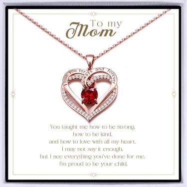 Imagem de Colar de coração banhado a ouro rosa "I Love You" para mulheres, colar de amor eterno, pingente de pedra do mês de nascimento para aniversário dela, aniversário, dia dos namorados, presente de Natal