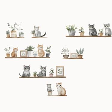 Imagem de Achang Adesivos de parede de plantas com combinação de animais rack de armazenamento verde planta vaso quarto sala de estar adesivo de parede para sala de estar quarto TV parede decoração de sala de
