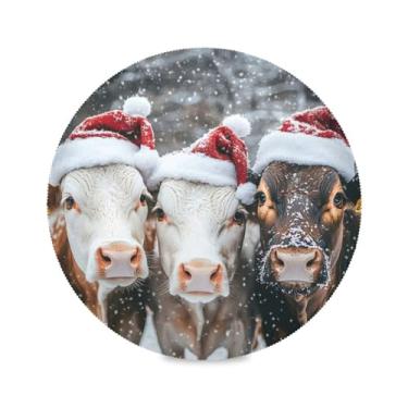 Imagem de STAYTOP Jogo americano redondo de vacas Highland de Natal, 6 peças, tapetes de mesa antiderrapantes fáceis de limpar para casa, cozinha, churrasco, festa, decoração de mesa