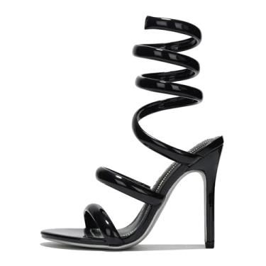Imagem de Cape Robbin Sandálias femininas de salto alto com tiras em espiral de bico aberto, douradas, Preto, 8.5