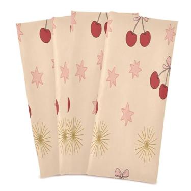 Imagem de Wassud Toalhas de prato de cozinha Cherry and Stars pacote com 4 panos de prato macios com laço para pendurar toalha de mão super absorvente de secagem rápida toalhas de chá de mesa decorativas 71 x