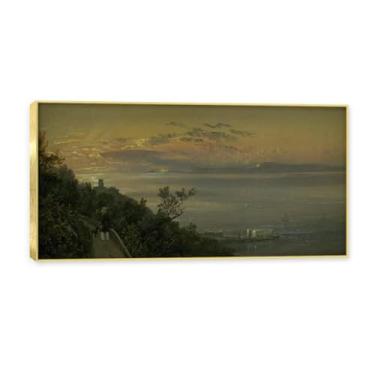 Imagem de NHLDZYH Moldura dourada. Reprodução de arte de alta qualidade J.C. Dahl Pintura de paisagem romântica Imagem em tela emoldurada Presente elegante para conhecedores de arte. (Paisagem 52). 50 x 100 cm.