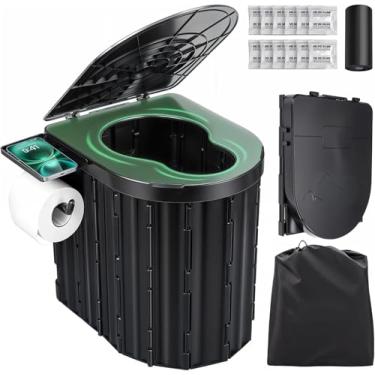 Imagem de Vaso sanitário portátil dobrável para acampamento e viagens - penico compacto com tampa para adultos, carro, caminhão, trailer, caminhadas, praia - Inclui suporte de papel higiênico