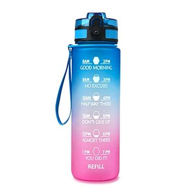 Imagem de 1000ml 32oz Garrafa de Água Esportiva com Marcador Motivacional Tampa Flip à Prova Vazamento para Esportes Academia Treino Fitness Acampamento Caminhada Ciclismo