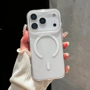 Imagem de SFDSUH Capa magnética transparente ultrafina com proteção UV para iPhone 16 Pro Max (Para iPhone 16 Pro Max/Branca)