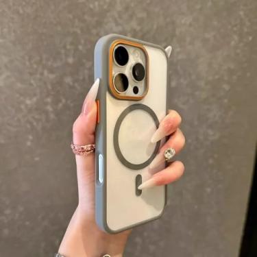 Imagem de Capa transparente de luxo para iPhone 17, 16, 15, 14, 13, 12, 11 Pro Max, com proteção contra impactos, ímã e carregamento sem fio, na cor cinza, compatível com iPhone 16 Plus.