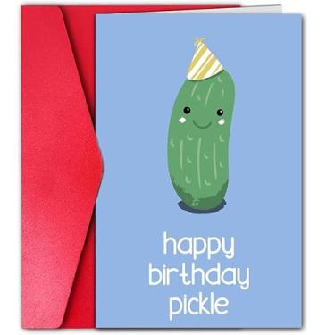 Imagem de Cartão de aniversário de picles de papel engraçado para ele ela, bonito cartão de comida humorístico presente de aniversário com envelope para homens mulheres irmão irmã mãe pai (cor do envelope