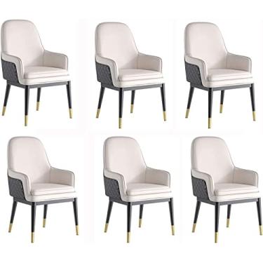 Imagem de RROUAN Conjunto de 6 cadeiras de jantar modernas poltronas de sala de estar, cadeira de cozinha de couro à prova d'água com pernas de metal, encosto alto, acolchoado e macio