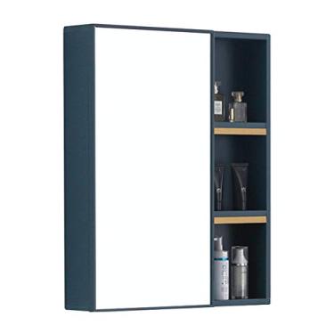 Imagem de Armário de remédios para banheiro com espelho, armário de remédios de armazenamento montado na parede com porta espelhada única e prateleira de armazenamento, suporte de recesso ou superfície