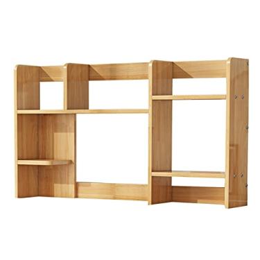 Imagem de EESHHA Estante de mesa de mesa de computador, prateleira de escritório, prateleira de armazenamento de mesa de escritório, prateleiras de estante de bancada de madeira para material de escritório