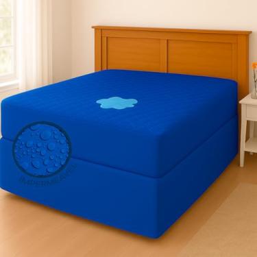 Imagem de Capa de colchão impermeável, proteção de quatro camadas, laterais em tela, fácil de limpar.(Azul Royal,Queen)