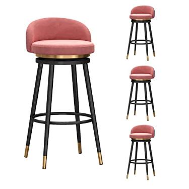 Imagem de Banquetas de bar conjunto de 4 banquetas giratórias de bar acolchoadas de veludo com encosto, cadeiras de balcão ilha para casa, cozinha, bar, altura do assento