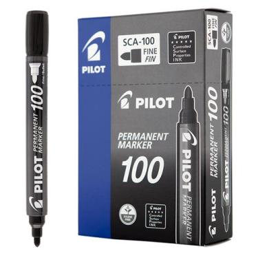 Imagem de Caixa c/12 Marcador Permanente PILOT SCA-100 Ponta Redonda, Preto