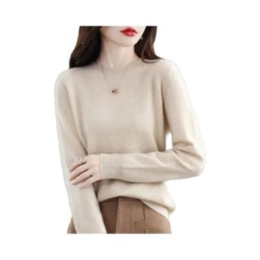 Imagem de Suéter Feminino De Tricô Manga Longa Gola O Quente Casual Pulôver Esti