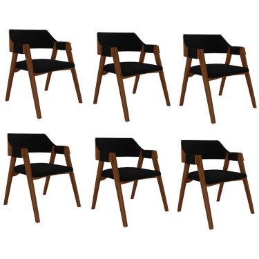 Imagem de Kit 6 Cadeiras Sala de Jantar e Jogos Carteados Madeira Maciça Poker Veludo Preto/Imbuia G42 - Gran Belo