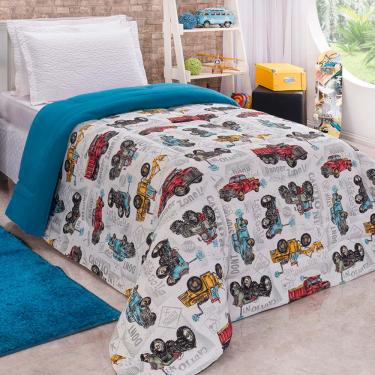 Imagem de Edredom Diverkids Solteiro Infantil Malha Estampada 1 Peça - Carrinhos Azul
