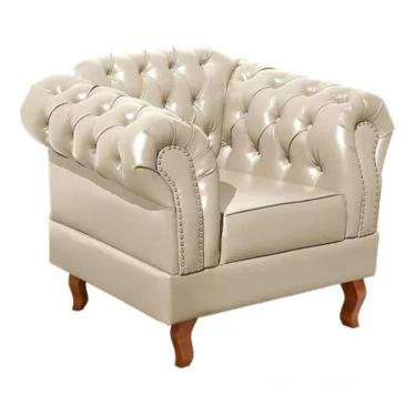 Imagem de Poltrona Chesterfield Dom Pedro Vintage Retrô Capitonê Couro Bege