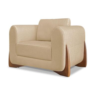 Imagem de Poltrona Sala De Estar Base De Madeira Clarissa Linho Dourado S04 - D'rossi