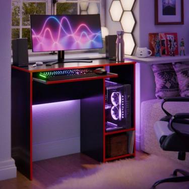 Imagem de Mesa Computador Com Suporte Teclado E Prateleira Inglaterra Cor Preto 