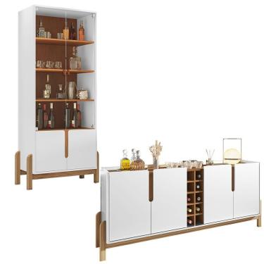 Imagem de Aparador Buffet 190 Com Cristaleira Lizz Pés Madeira Maciça Branco/cedro