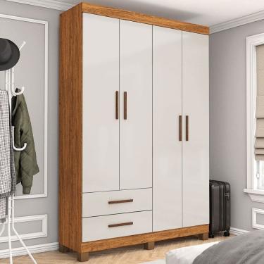 Imagem de Guarda-Roupa Solteiro Solo 4 Portas 2 Gavetas com Pés Cinamomo/Off White - Pnr Móveis