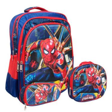 Imagem de Kit Mochila Infantil Escolar Desenho Super Herói Aranha - Plike