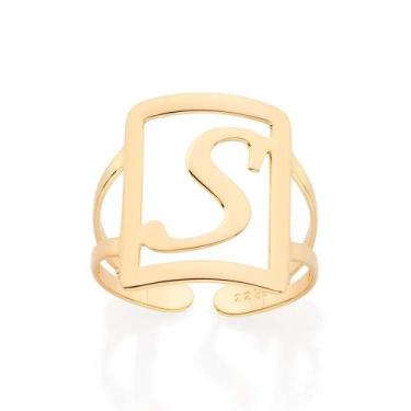 Imagem de Anel Rommanel Grande Maxi Ajustável Retangular Letra 513298, 18