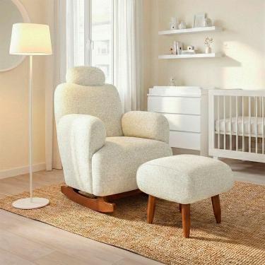 Imagem de Poltrona Amamentação de Balanço com Puff Aurora Conforto Extra e Design Atual Chenille Off White