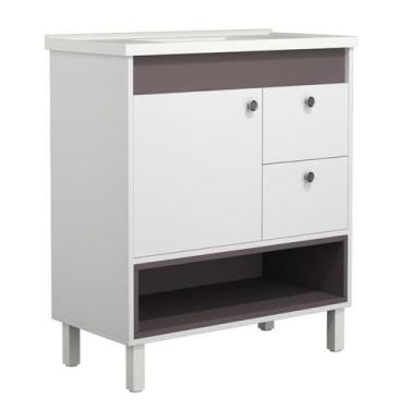 Imagem de Gabinete de Banheiro com Pé Istambul 80cm - Venturi, Branco/Havana